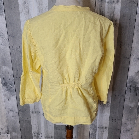 Eileen Fisher Medium Petite Pale Yellow Organic Linen Button Front Blouse - Picture 4 of 8